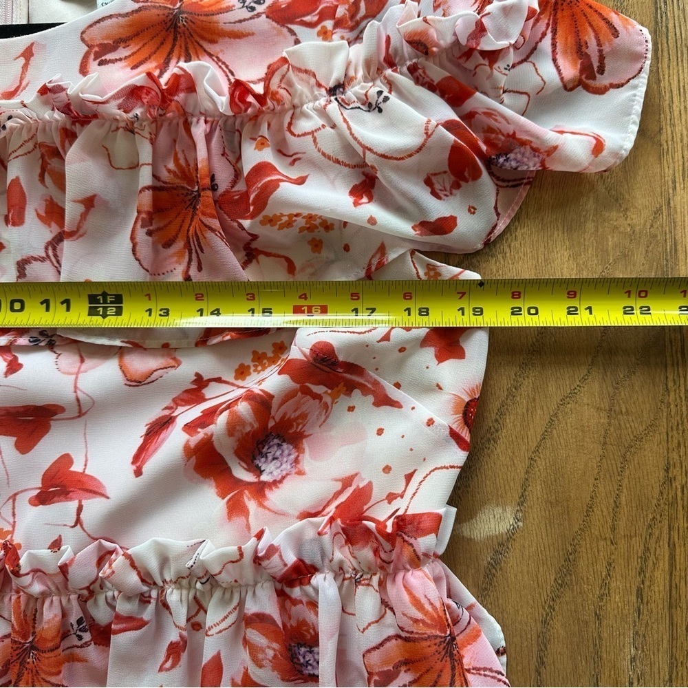 Badgley Mischka Tiered Ruffle Floral Dress Pink Mini Size 10 RTR Designer - Picture 13 of 14